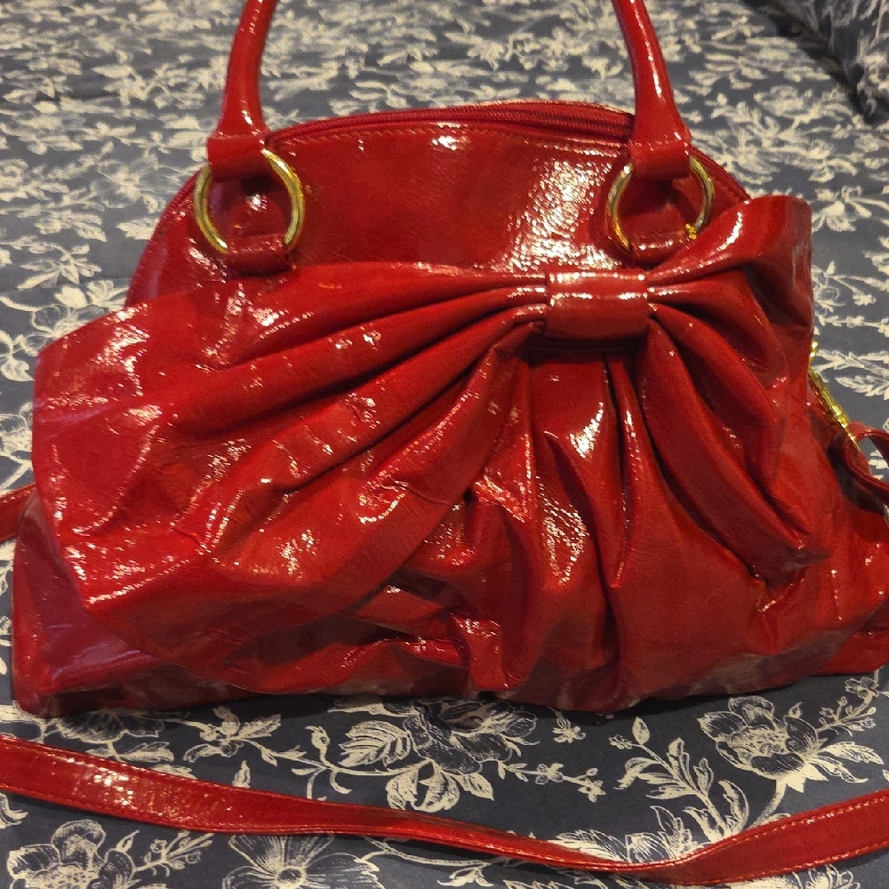 Red Patent Bow-Accent Women's Handbag
